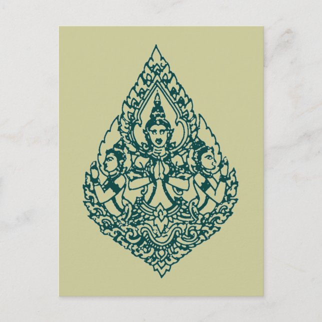 POSTAL TRES CABEZAS BUDDHA REZANDO A LAO, TAILANDIA Y CAM (Anverso)