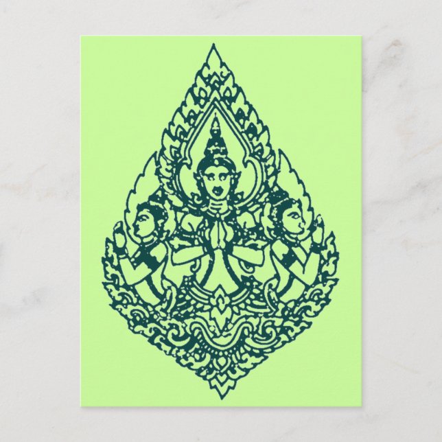 POSTAL TRES CABEZAS BUDDHA REZANDO A LAO, TAILANDIA Y CAM (Anverso)