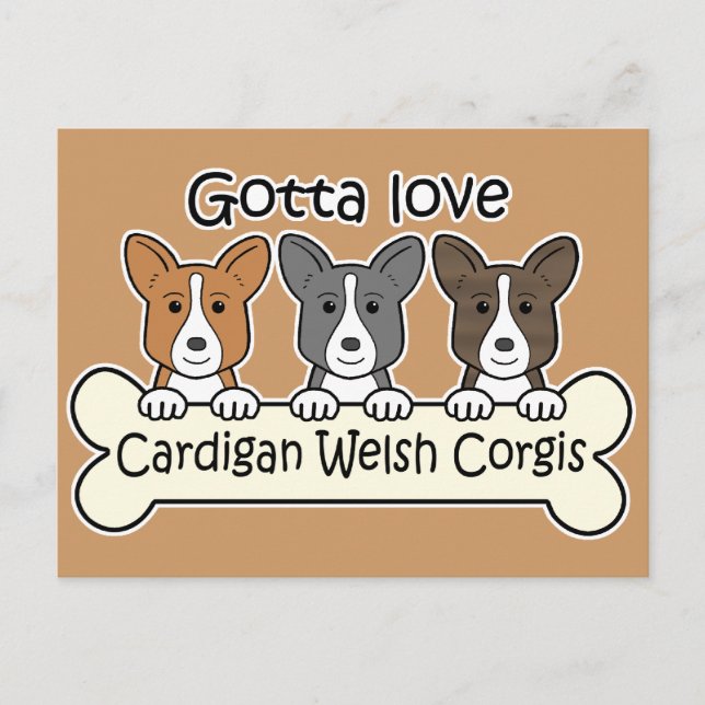 Postal Tres Cardigan Welsh Corgis (Anverso)