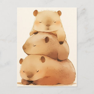 Postal Tres Carpinchos Durmiendo Apilados Animal Minimali
