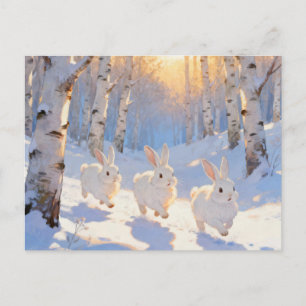 Postal Tres conejos blancos de invierno