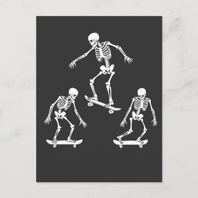 Postal Tres Cuidados Skeleton Skeleton Halloween Skateboa (Anverso)