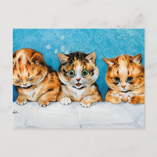 Postal Tres dulces gatitos, ¡Din-din por favor! (Anverso)