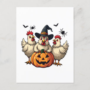 Postal Tres espeluznantes granjeros de pollo de Halloween