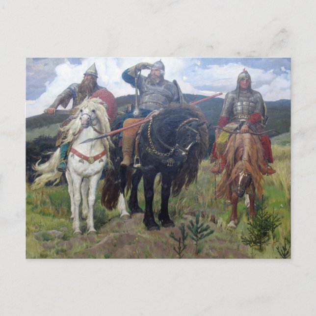 Postal Tres exploradores vikingos (Anverso)