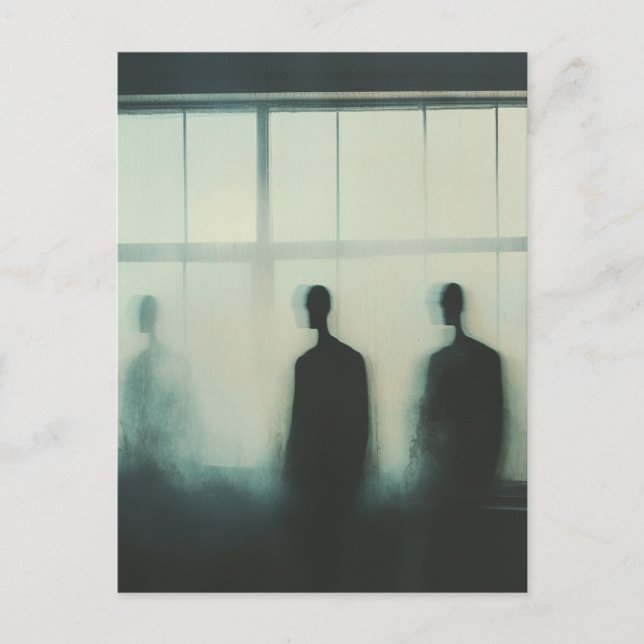 Postal Tres fantasmas en la ventana (Anverso)