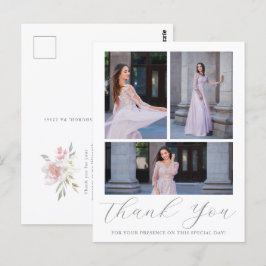 Postal Tres fotografías Quinceanera de escritura floral r