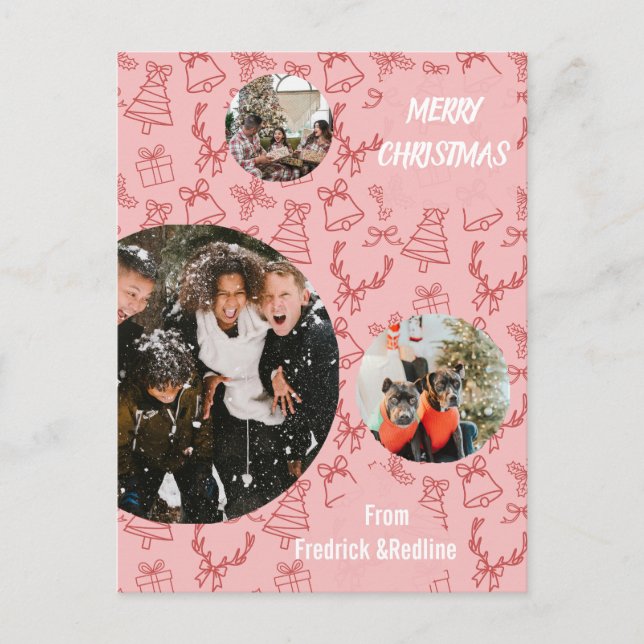 Postal Tres fotos rosadas singulares (Anverso)