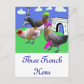 Postal Tres gallinas francesas