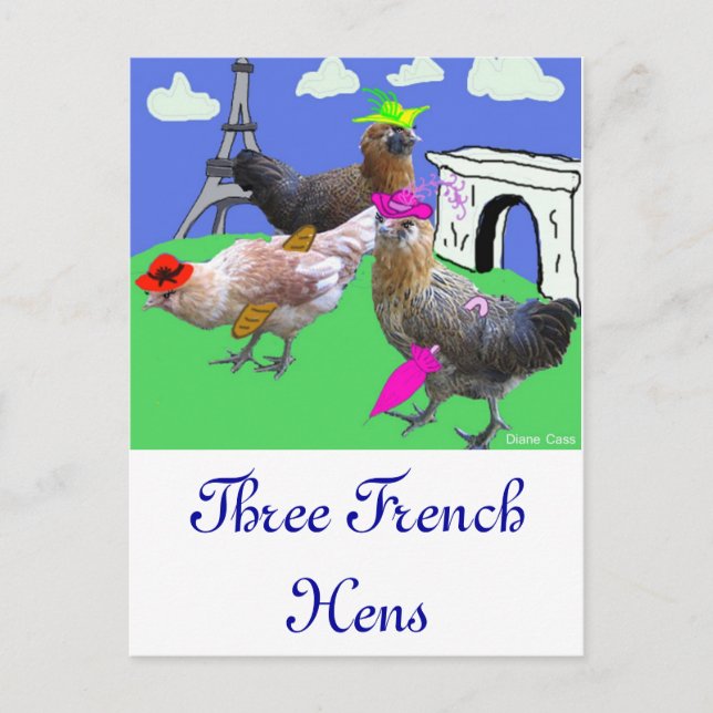 Postal Tres gallinas francesas (Anverso)