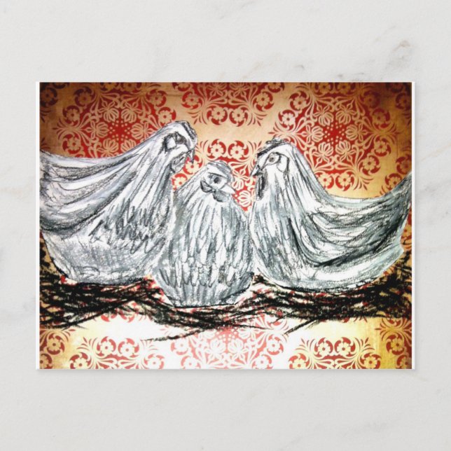 Postal Tres gallinas francesas (Anverso)