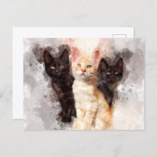 Postal Tres gatitos adorables y hermosas acuarelas
