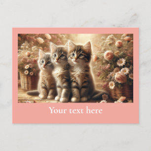 Postal Tres gatitos de tabby adorables con flores