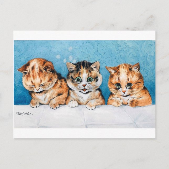 Postal Tres gatitos, gato, Louis Wain (Anverso)