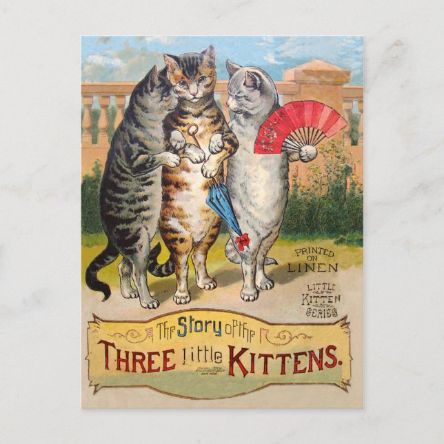 Postal Tres Gatitos Ilustración de Mamá Oca (Anverso)