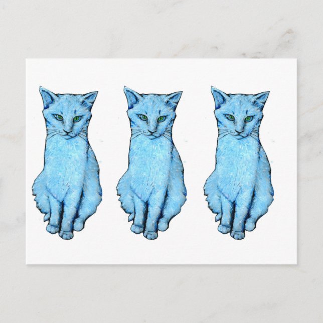 Postal Tres gatos azules (Anverso)
