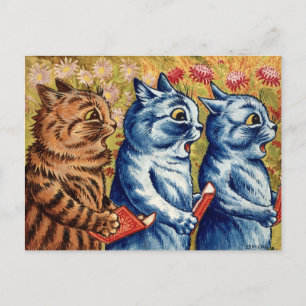 Postal Tres gatos cantando. Gouache de Louis Wain,