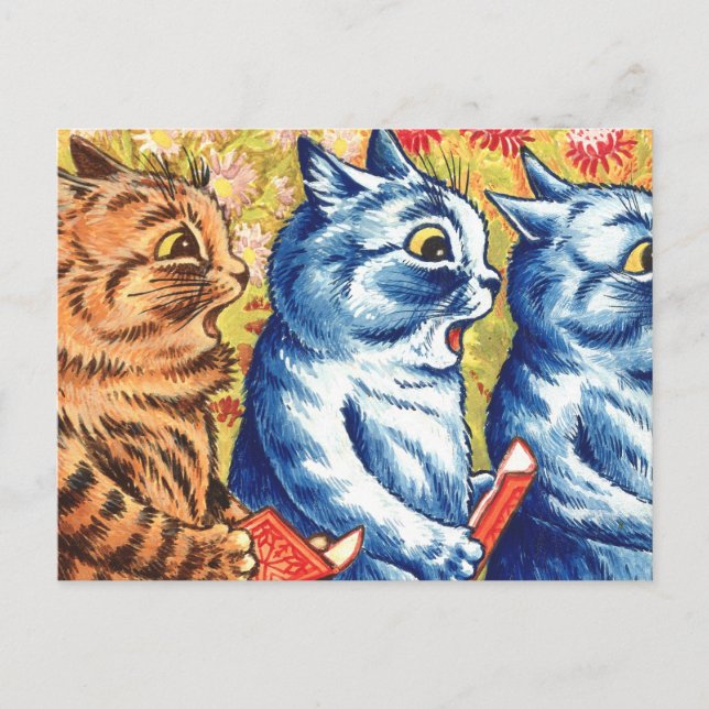 Postal Tres Gatos Cantando Por Louis Wain (Anverso)
