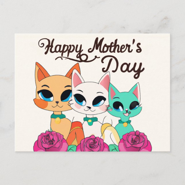 Postal Tres gatos: "Feliz Día de la Madre" (Anverso)