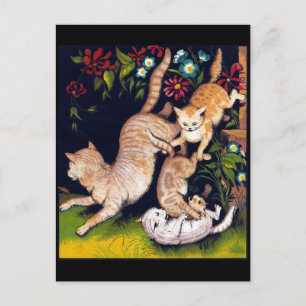 Postal Tres gatos juguetones