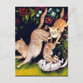 Postal Tres gatos juguetones