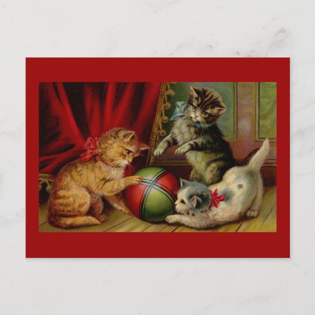 Postal Tres gatos y bolas de mesa (Anverso)