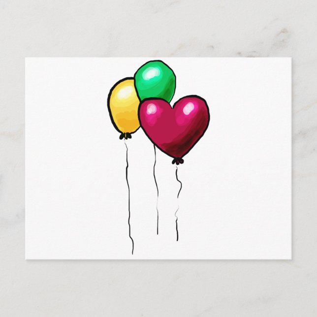Postal Tres Globos Rojo Amarillo Verde Corazón (Anverso)