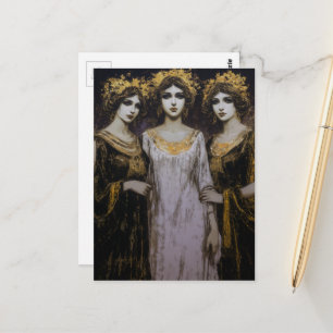 Postal Tres hermosas mujeres vintage con oro