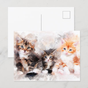 Postal Tres hermosos y lindos gatitos acuarela