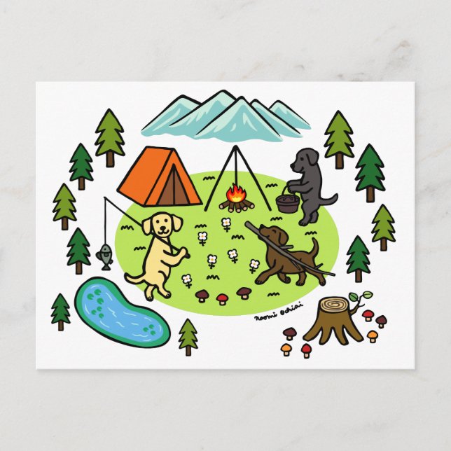 Postal Tres Labradors Camping Personalizado (Anverso)
