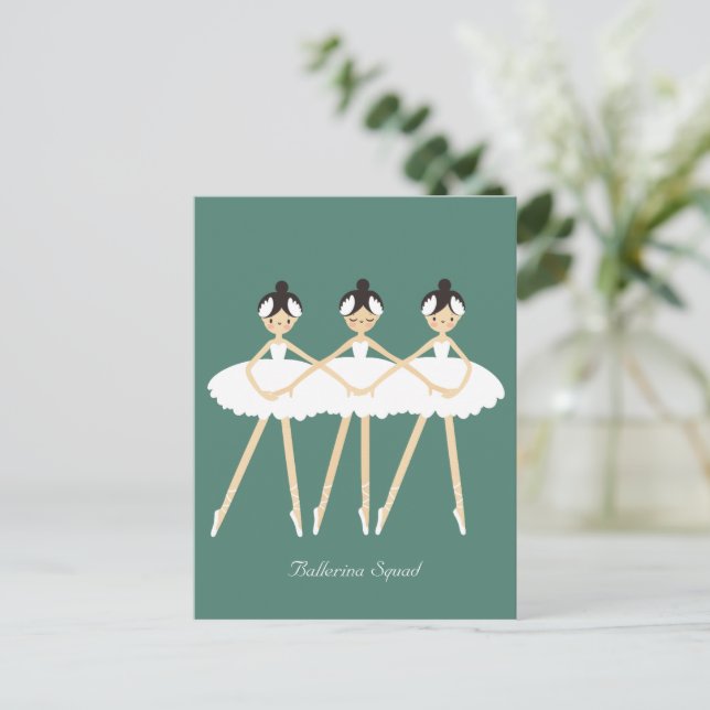 Postal Tres lindas bailarinas , vestidos blancos  (Anverso de pie)