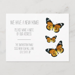 Postal Tres mariposas monarca Anuncio de Mudanza