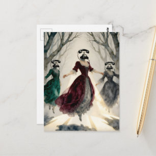 Postal Tres mujeres levitando cabezas de teléfonos antigu