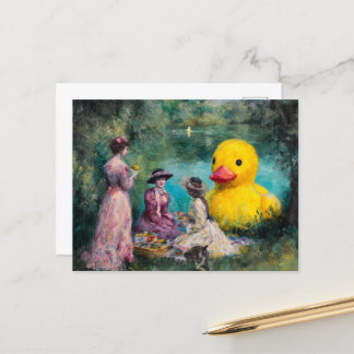 Postal Tres mujeres picnic con el pato gigante