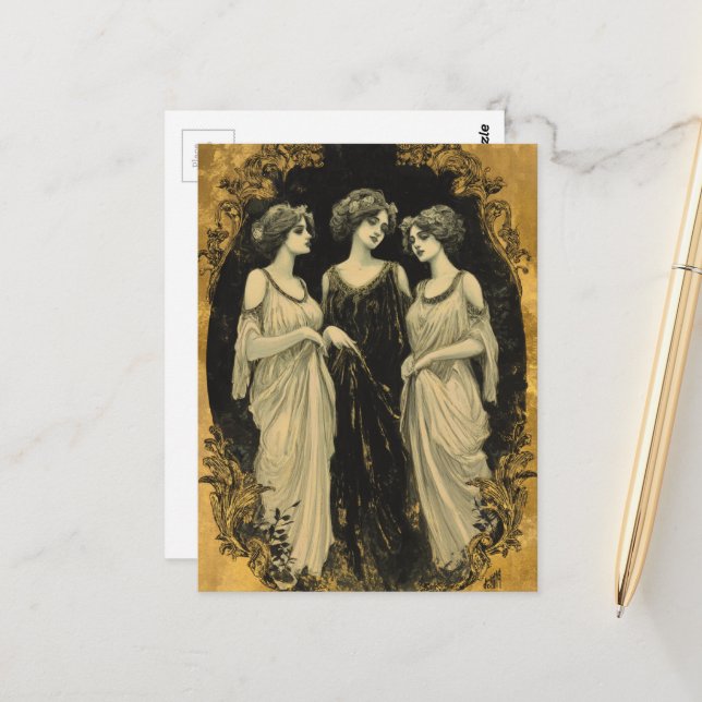 Postal Tres mujeres vintage hermosas (Anverso/Reverso In Situ)