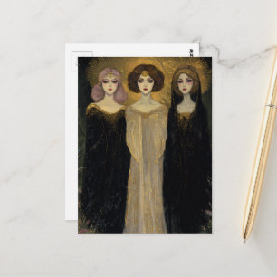 Postal Tres mujeres vintage hermosas con oro