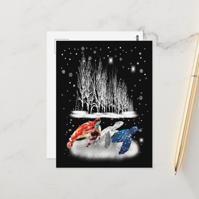 Postal Tres Navidades de copos de nieve de tortuga estado (Anverso/Reverso In Situ)