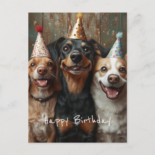 Postal Tres perros de cumpleaños (Anverso)