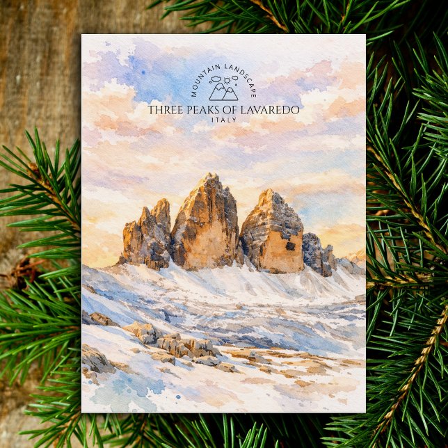 Postal Tres Picos de Lavaredo | Montaña en Acuarela ( Three Peaks of Lavaredo | Watercolor Mountain Postcard)