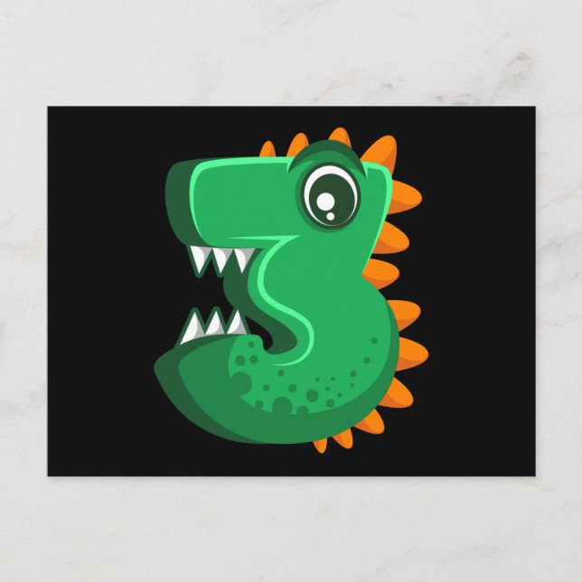 Postal TRES REX 3 Años Cumpleaños Niños Dino (Anverso)