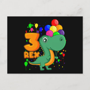 Postal TRES REX 3 años niño de tercer cumpleaños Dino