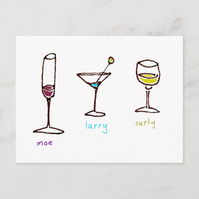 Postal Tres Stooges de Bebidas de Dibujos Animados (Anverso)