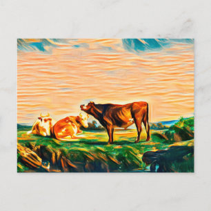 Postal Tres vacas en el pasto