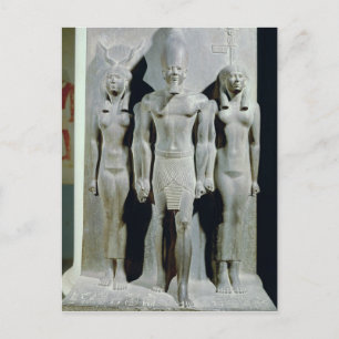 Postal Tríada de Menkaure con la diosa Hathor