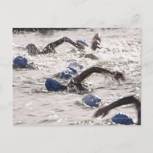 Postal Triatletas compitiendo en la pierna de nado de tri (Anverso)