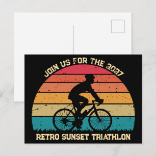 Postal Triatlón personalizado de ciclismo retro atardecer