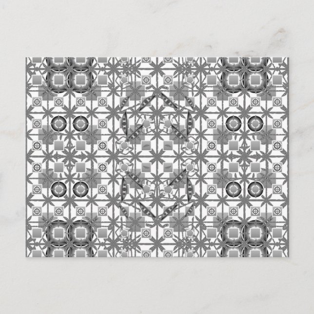 Postal Tribal Batik - gris / gris, negro y blanco (Anverso)