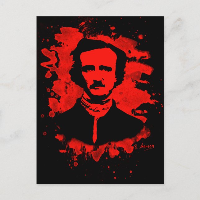 Postal Tributo a Edgar Allan Poe (rojo) (Anverso)