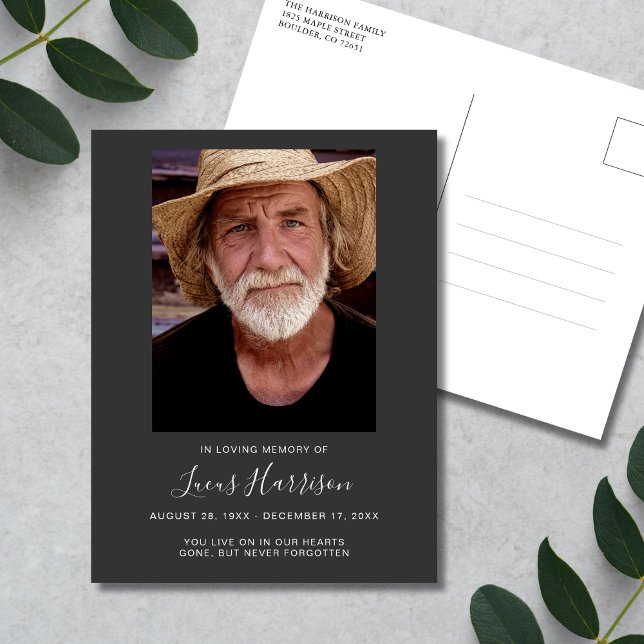 Postal Tributo de foto funeraria conmemorativa (Gray Photo Memorial Postcard)
