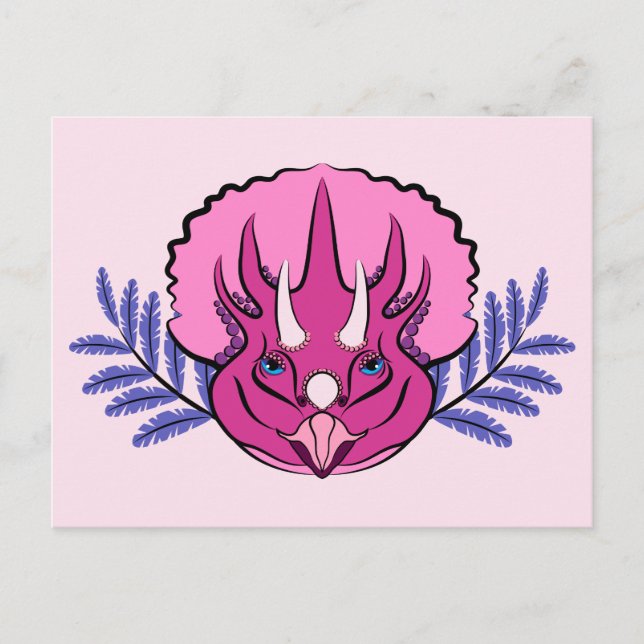 Postal Triceratops Bonito Dinosaurio Rosa (Anverso)